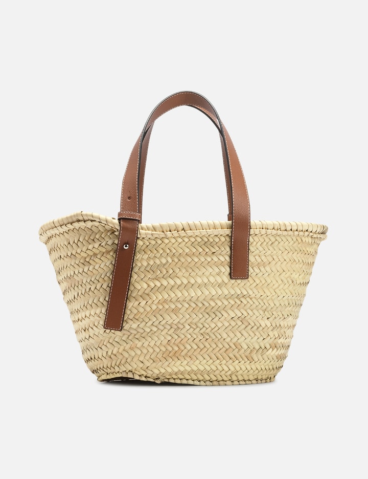 Auth LOEWE Basket Small - Beige Orange Brown Palm Leaf Calf Skin Tote Bag