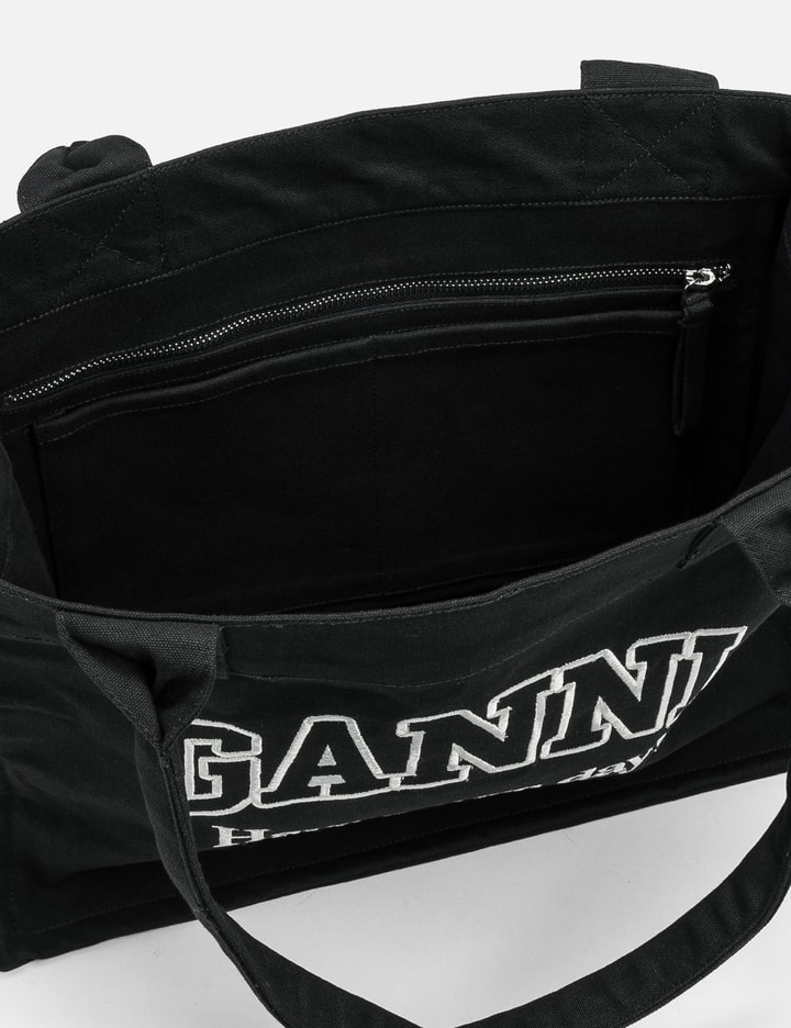 Ganni Black Shopper With Embroidered Logo On The Front