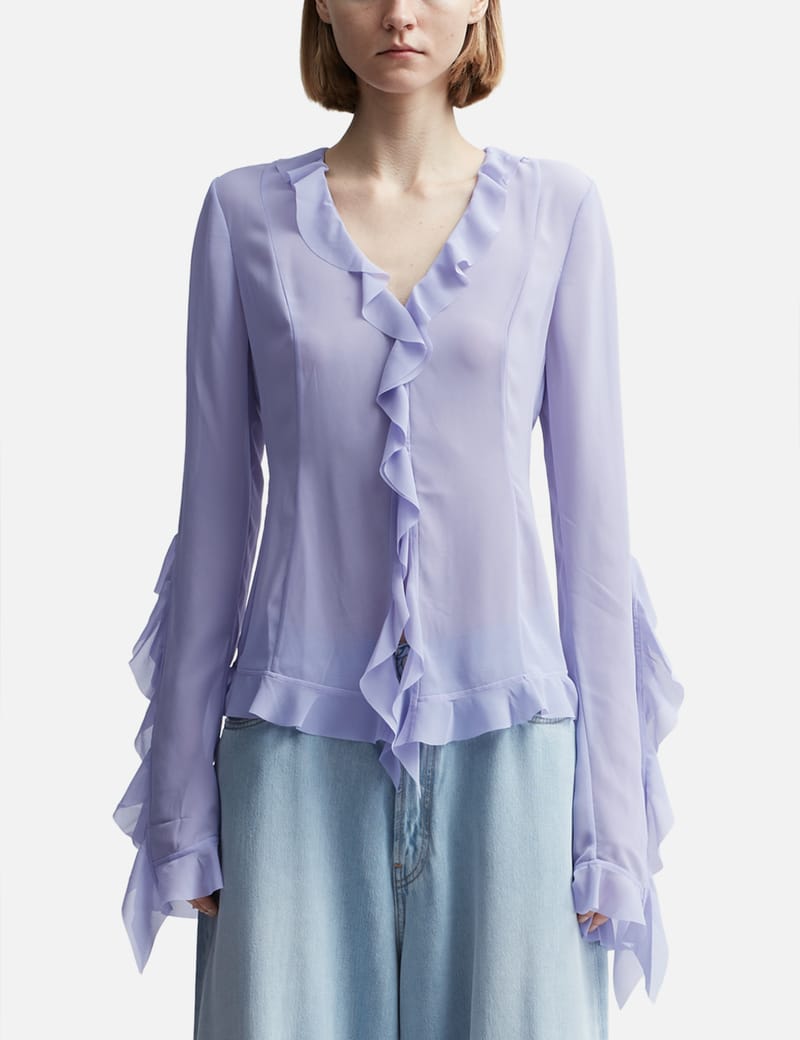 purple ruffle blouse