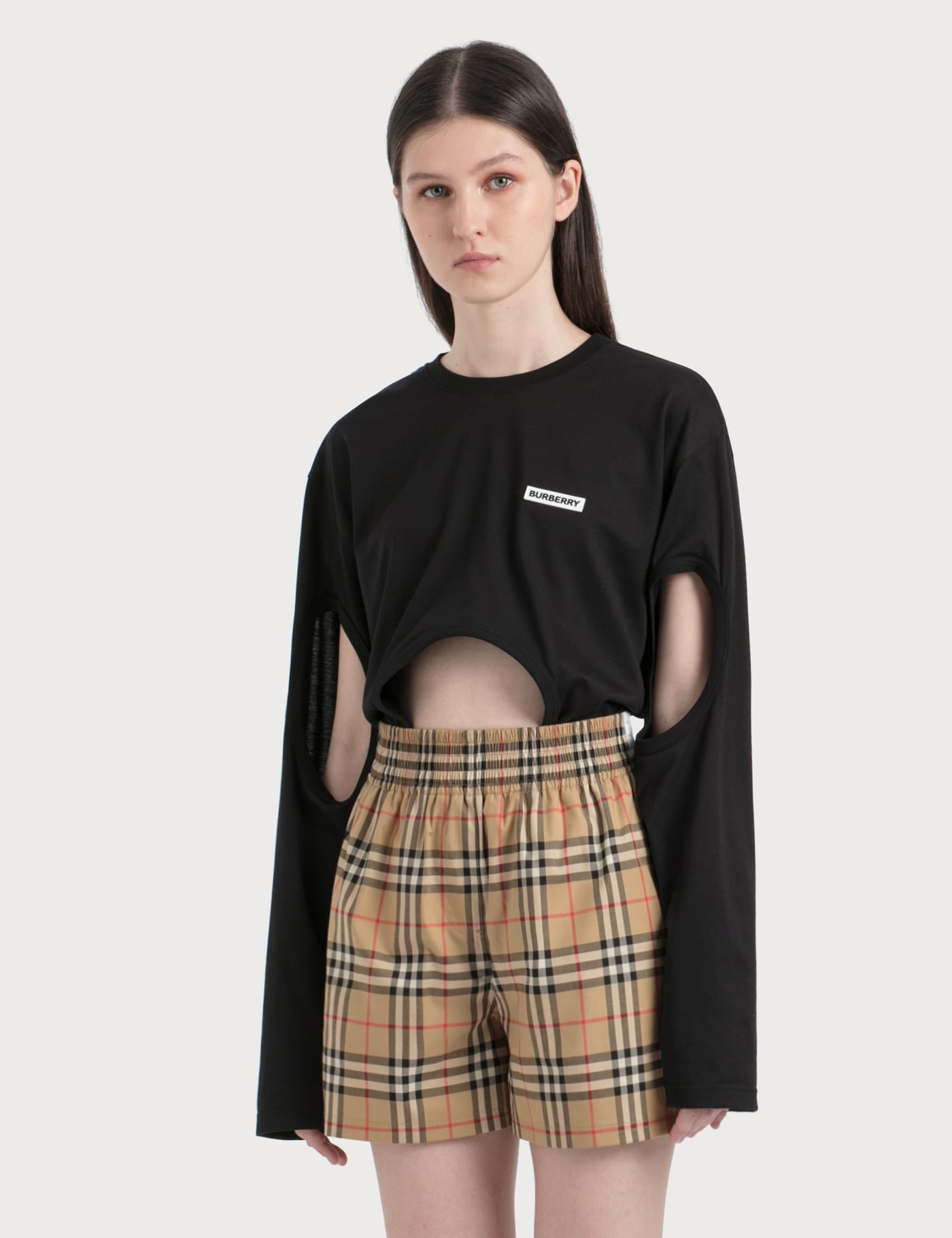 Burberry Cut-out Panel Swan Print Cotton Oversized Top