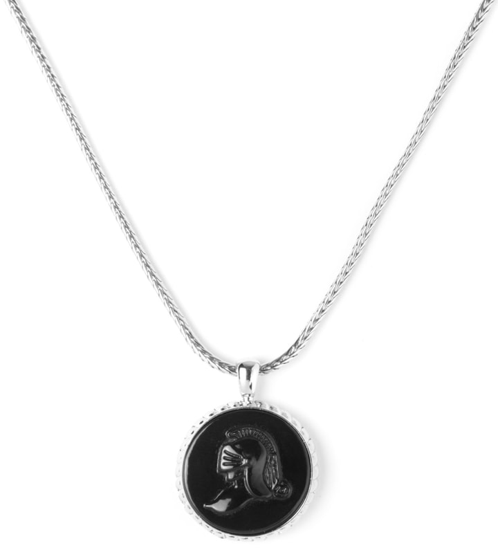 Black Scale Silver Knight Cameo Necklace