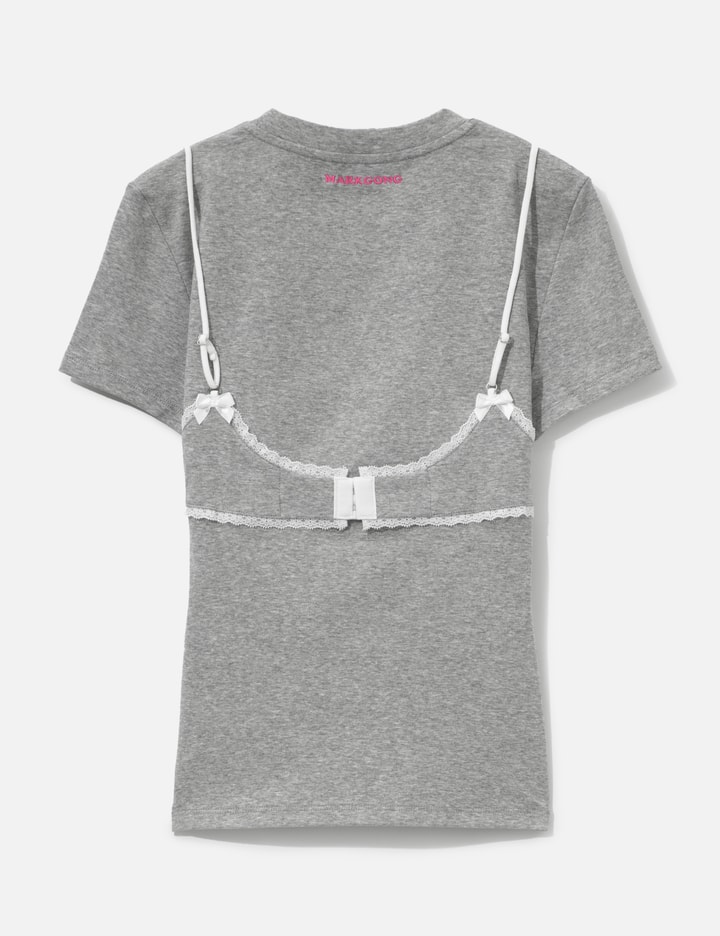 Grey Lace-Trim Bralette Detail T-Shirt