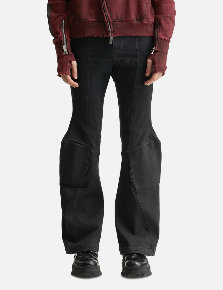 Padded Flared Black Denim Pants Placeholder Image