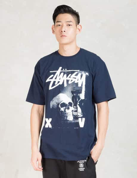 Stussy Logo Print T-shirt in Blue for Men