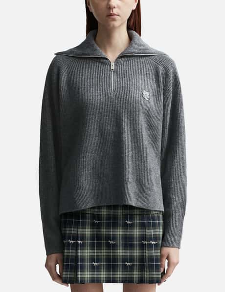 Maison Kitsuné Bold Fox Head Patch Half zip Ribbed Jumper