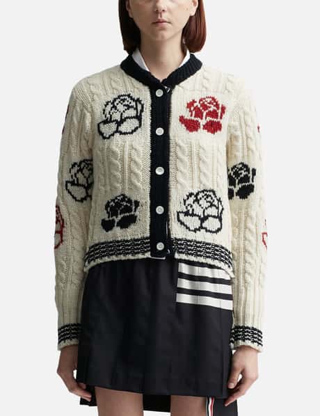 Thom Browne Rose Intarsia Knit Cardigan