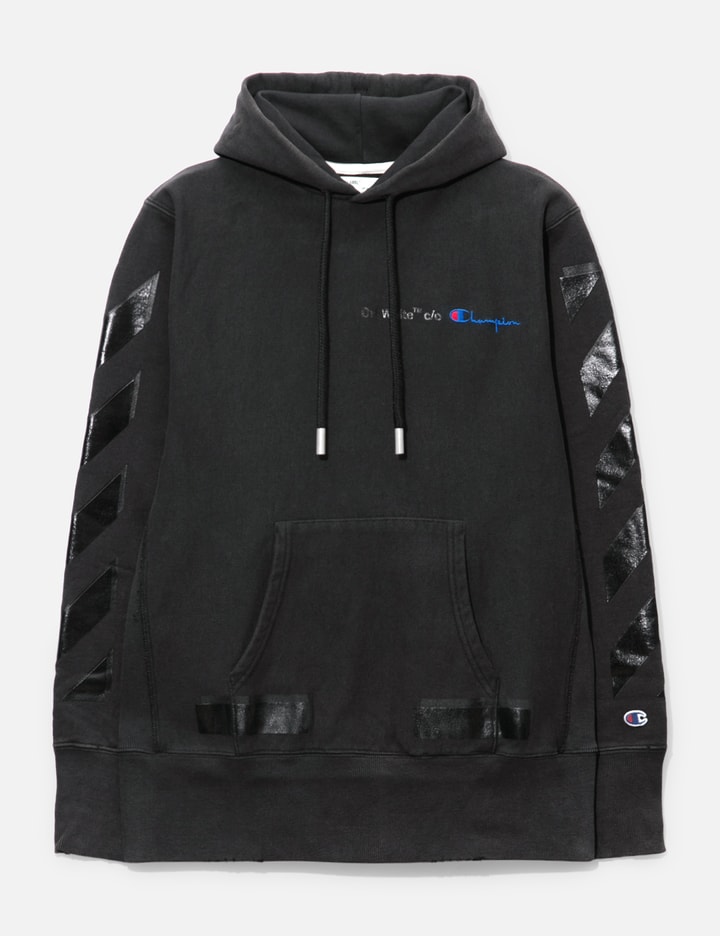 Off white champion black hoodie Clearance