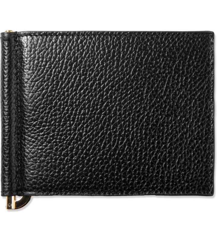 Black Grained Leather Bi-Fold Wallet w/ Money Clip Placeholder Image