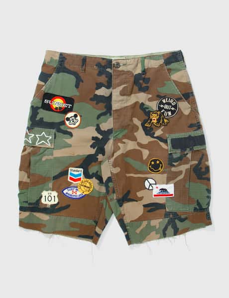 HTC Hollywood Trading Company HOLLYWOOD TRADING COMPANY EMBROIDERED PATCH CAMOUFLAGE SHORTS