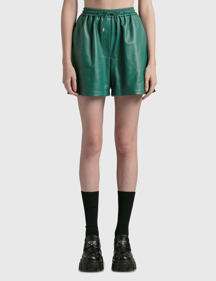 Loewe Leather Elasticated Mini Shorts In Green