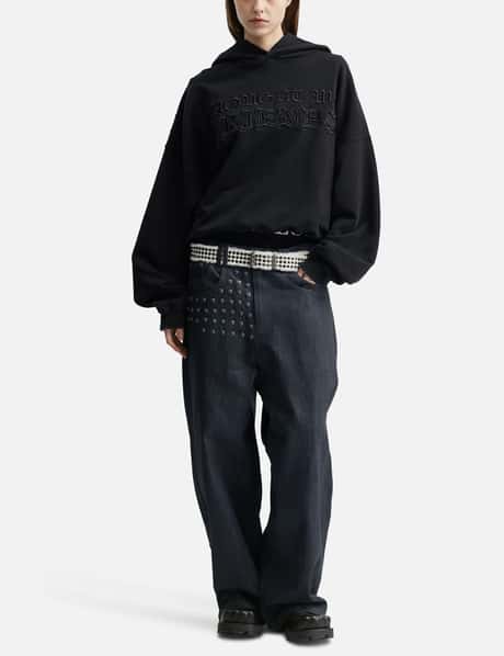 "Soloman" Embroidered Hoodie In Washed Black view 14