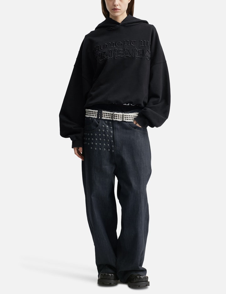 Thought We Friends "Soloman" Embroidered Hoodie In Washed Black