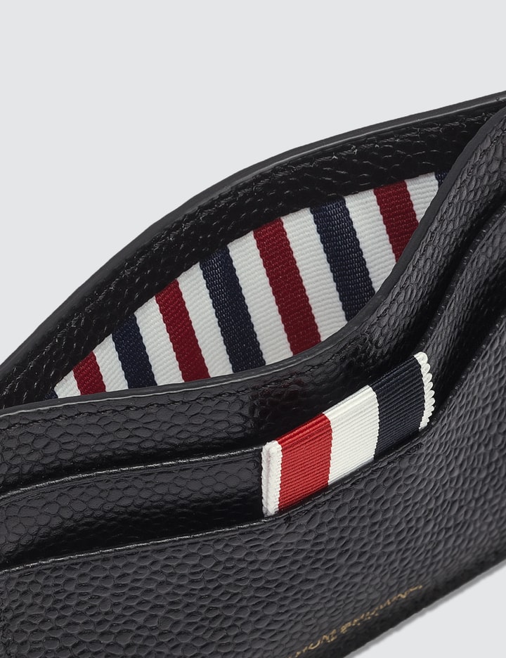 Pebble Grain and Patent Leather Single Card Holder with Tonal 4 Bar Stripe Placeholder Image