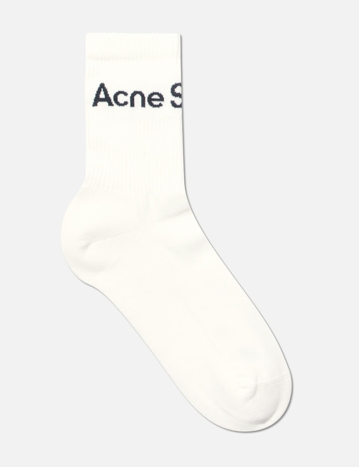 Shop Acne Studios Ribbed Logo Socks In White