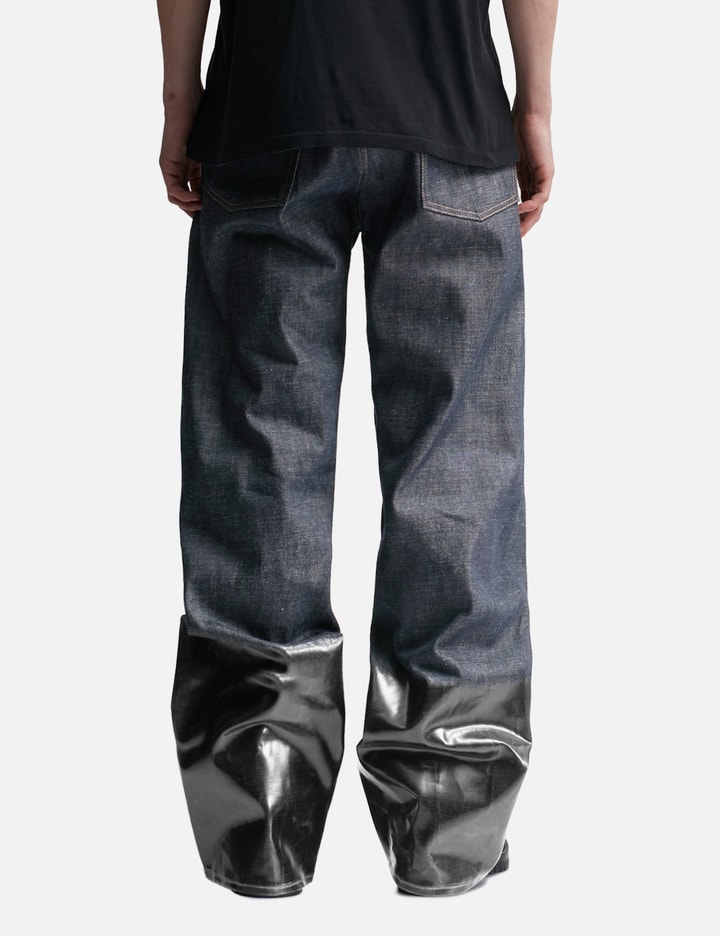 Shop Maison Margiela Lacquered Turn-up Jeans In Blue