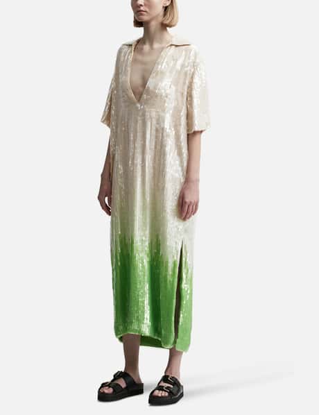 green emerald velvet dress Casablanca Chevron Gradient Boucle Polo Dress