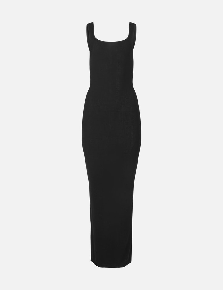 square neck knit midi dress Black Knit Square Neck Slit Midi Dress
