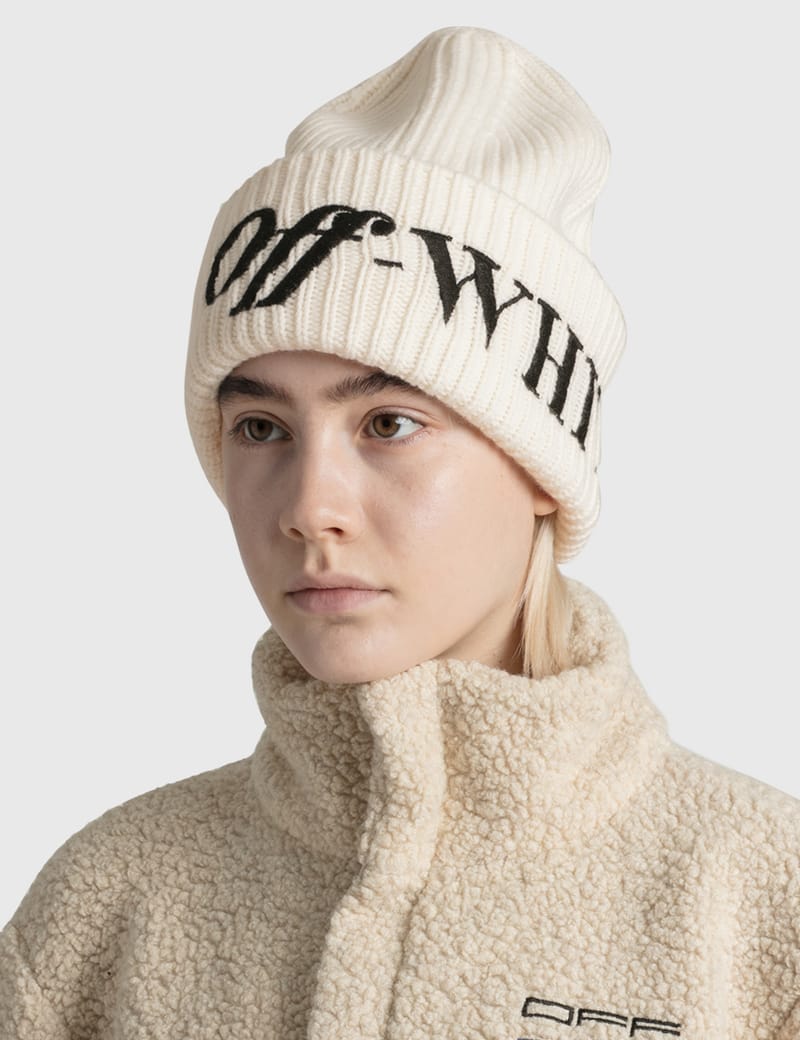 off white ribbed beanie