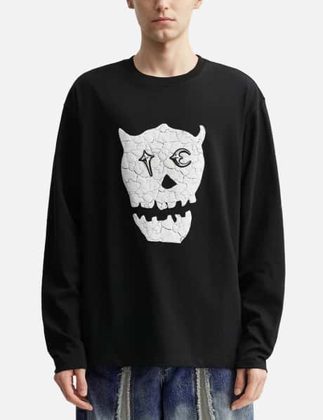 THUG CLUB TC Skull Long-Sleeve - Oversized cotton top with cracked 