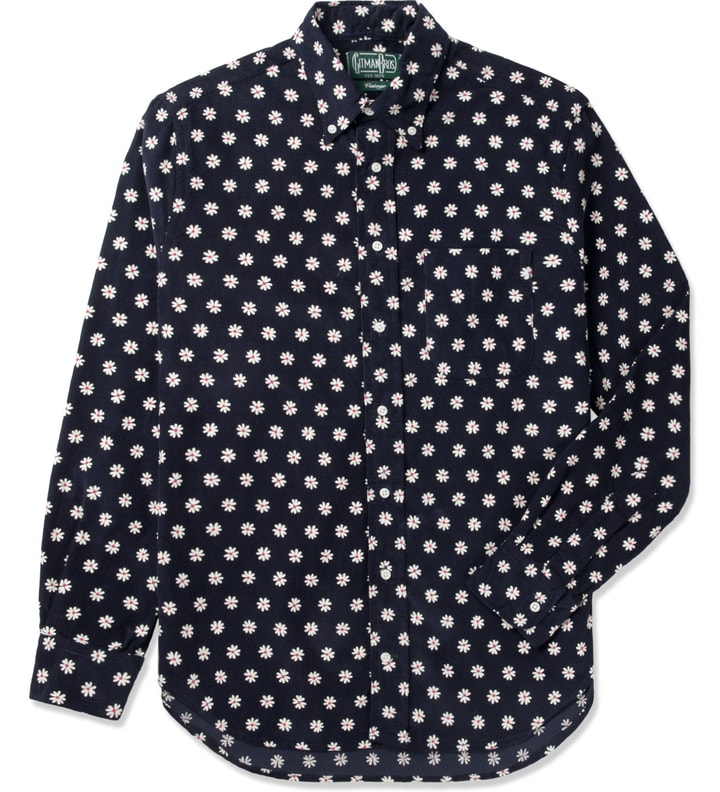 Navy Daisy Cord Vintage Button Down Shirt Placeholder Image
