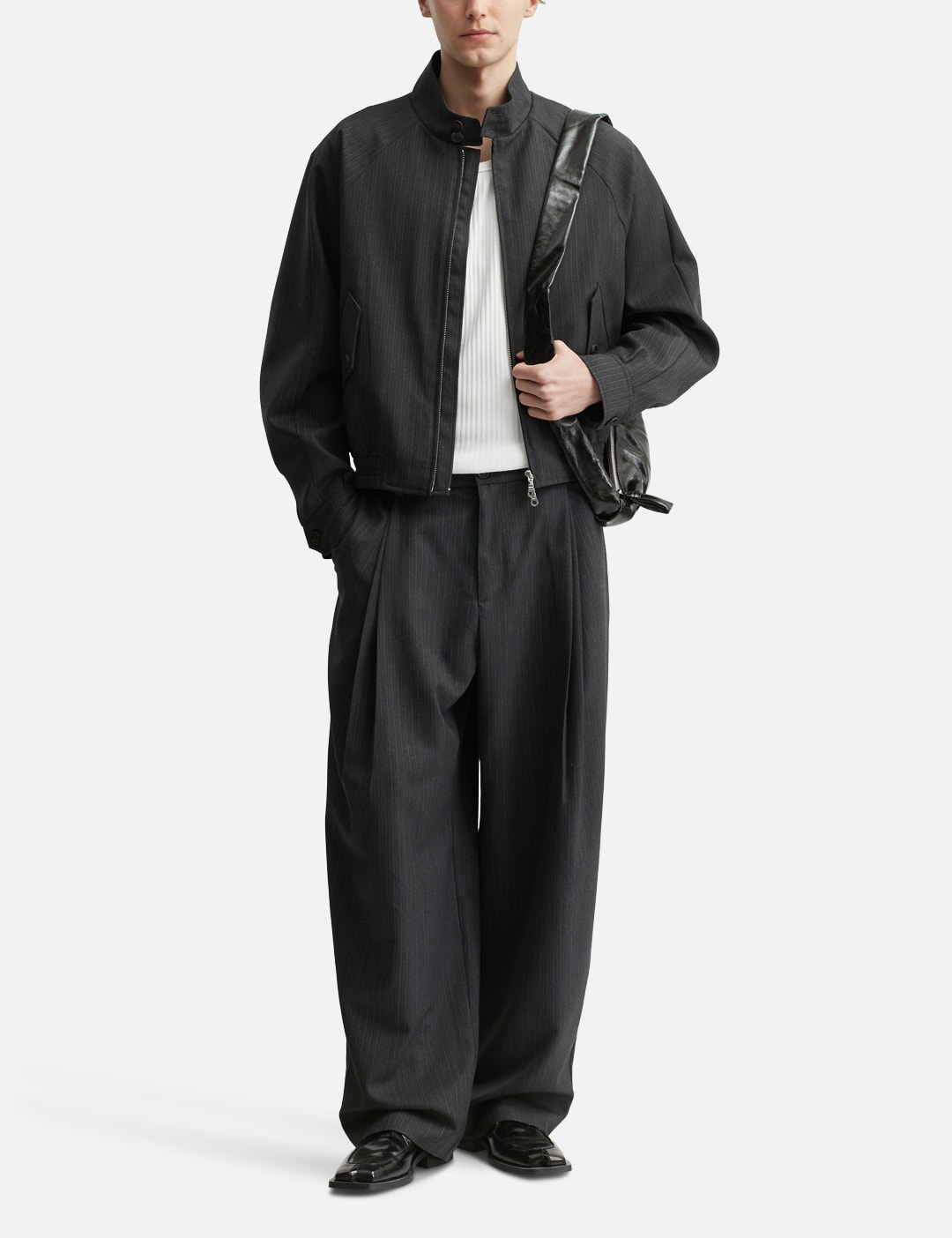 Stripe Wool Blend Pleated Trousers view 20