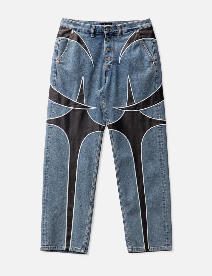Thug Club Tc Leather Denim Pants In Blue