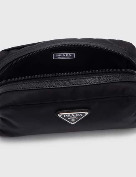 Black Re-nylon And Saffiano Leather Travel Pouch