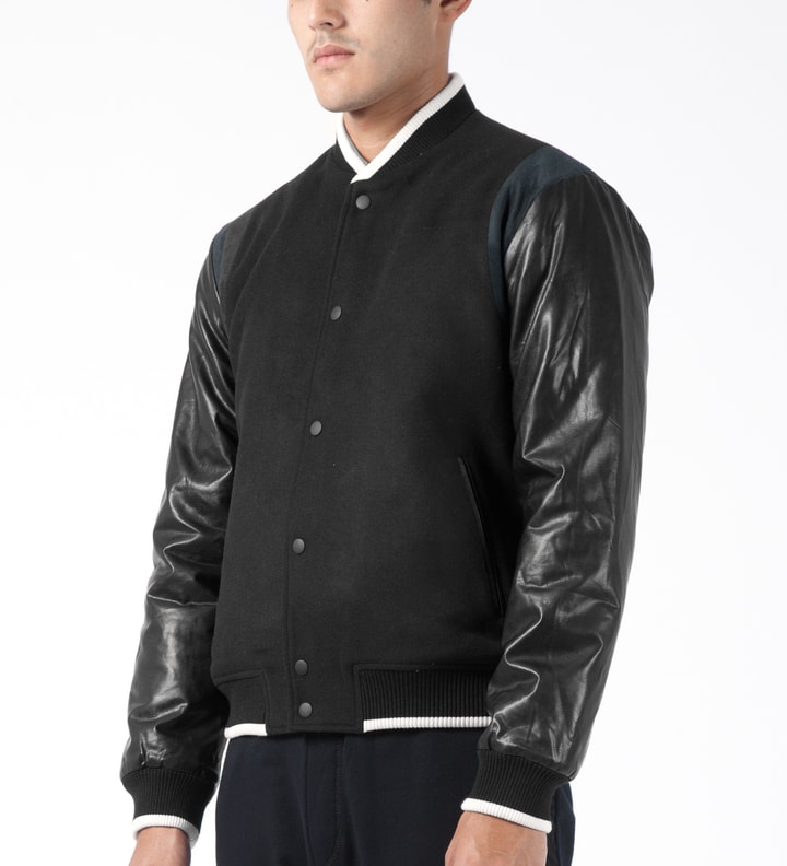 Black Wool Ultrasuede Baseball Jacket Placeholder Image