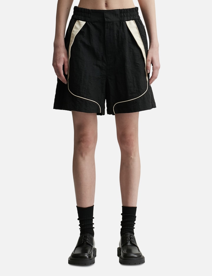 Shop Ader Error Faux Leather Accent Shorts In Black