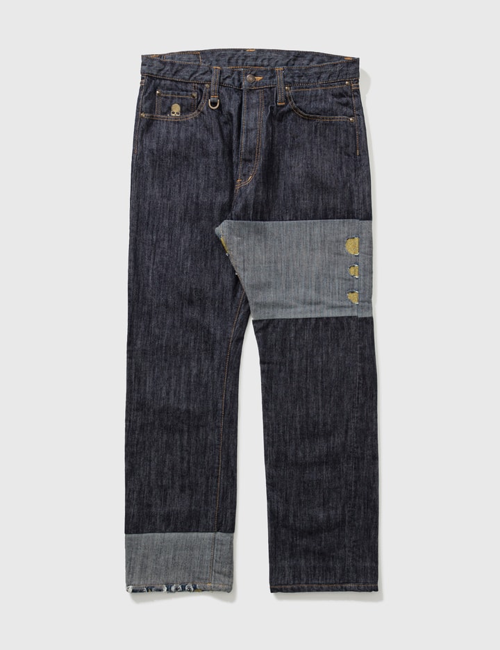 Click to view more detailed imagery on our partner's website Mastermind Japan Gold Trimming Jeans (dmj) In Blue