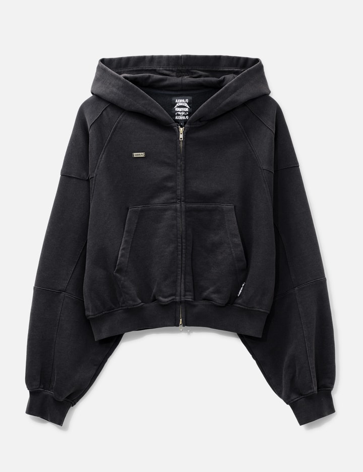 AJOBYAJO Cropped Washed Zip-Up Hoodie