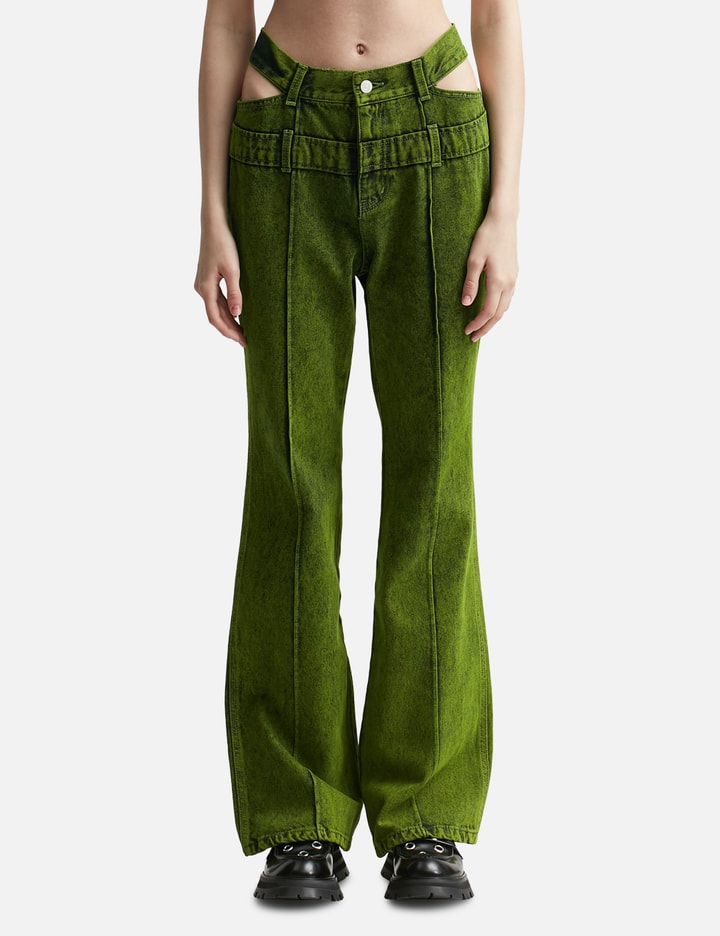 Andersson Bell Joean Double Waist Cotton Denim Jeans In Green