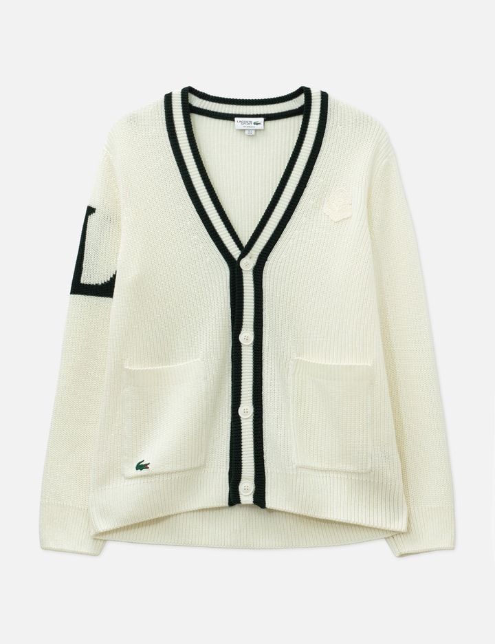 Lacoste Badge Accent Wool Blend Golf Cardigan