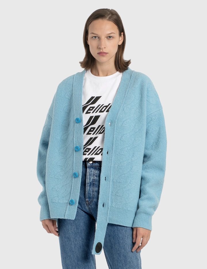 Blue Logo Cable Felted Knit Cardigan Placeholder Image