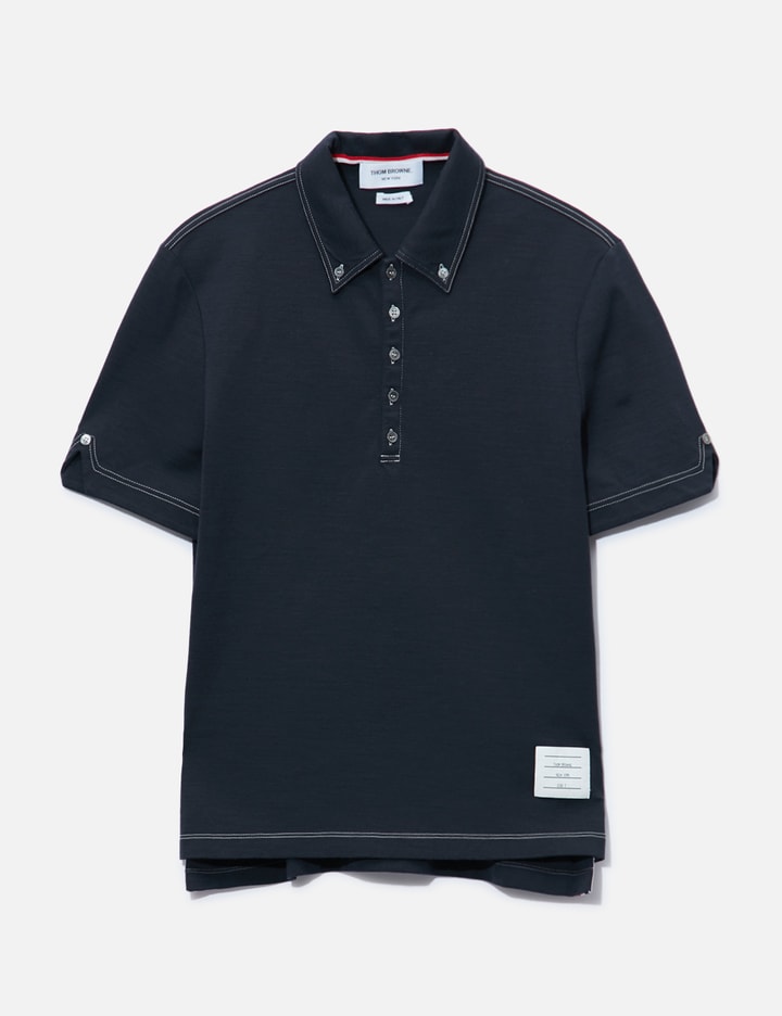 Navy Wool Tech Milano Contrast Stitch Polo