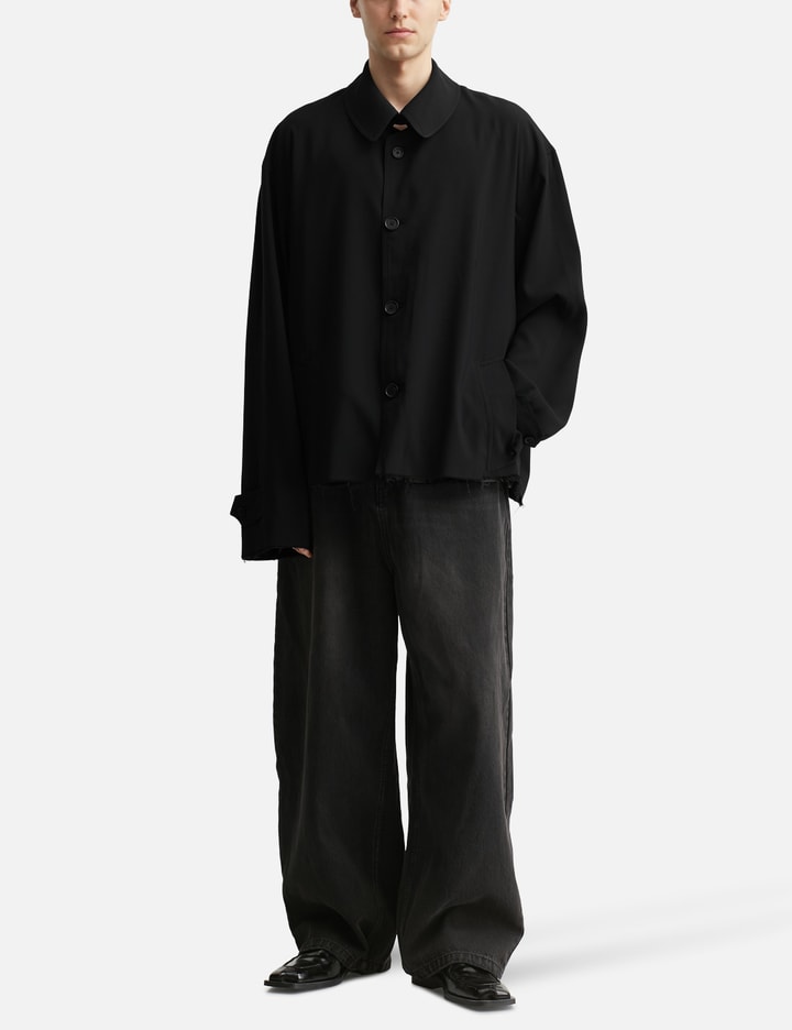 Black Dissolved Cut Out Balmacaan Coat Placeholder Image