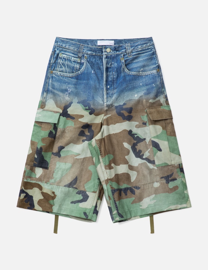 TOLQ Gradation Printed Denim Cargo Shorts