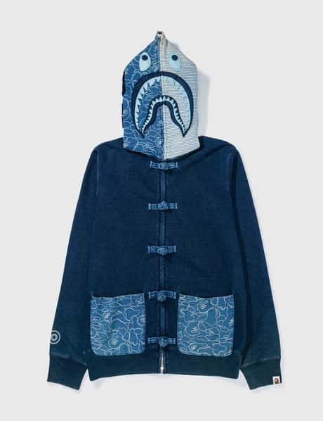 A Bathing Ape A BATHING APE SHARK INDIGO ZIPUP WITH CHINESE BUTTONS