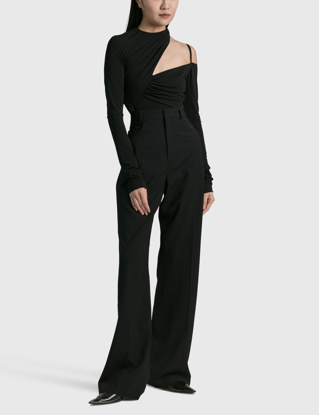 Gathered Asymmetric Long Sleeve Bodysuit view 12