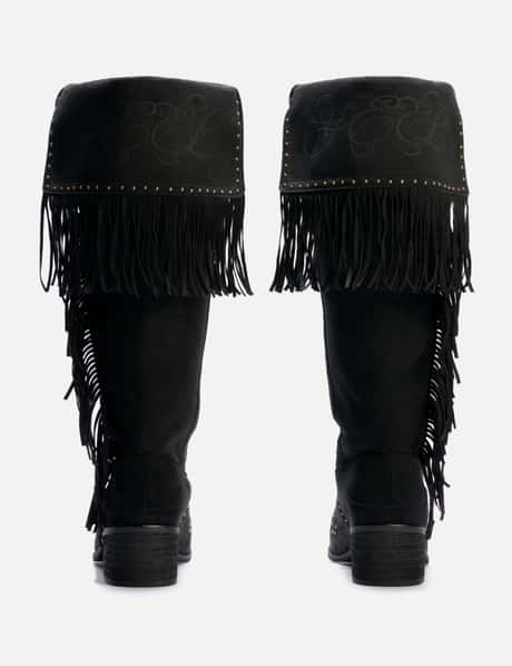 Studded Suede Fringe Boots Black view 9