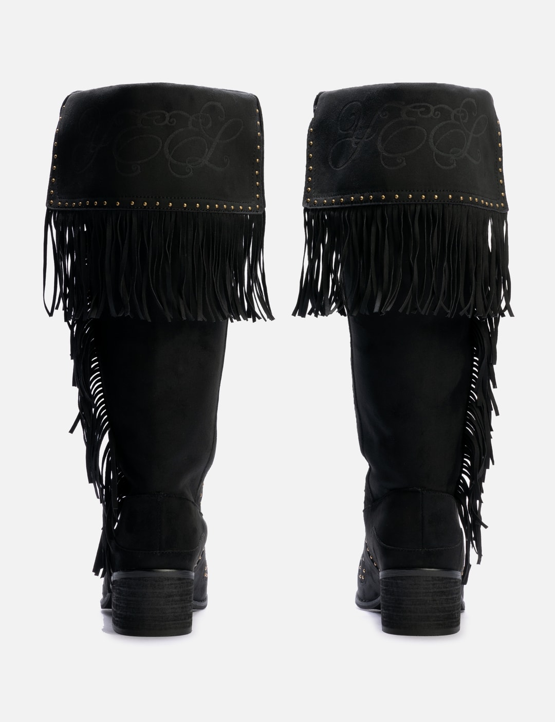 Studded Suede Fringe Boots Black view 10