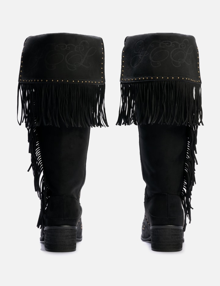 Studded Suede Fringe Boots Black Placeholder Image