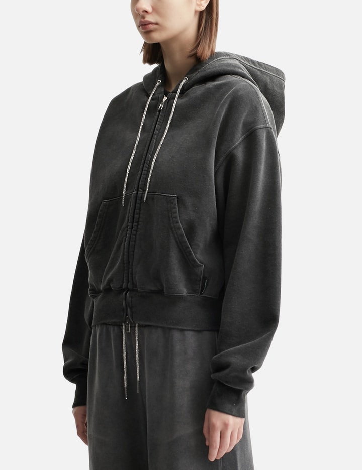 Cropped Zip-Up Hoodie with Crystal Hotfix Drawcord Placeholder Image