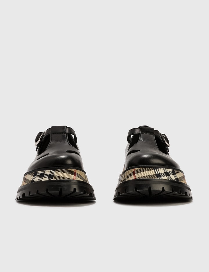 Smooth Leather T-bar Shoes With Check Detail Placeholder Image