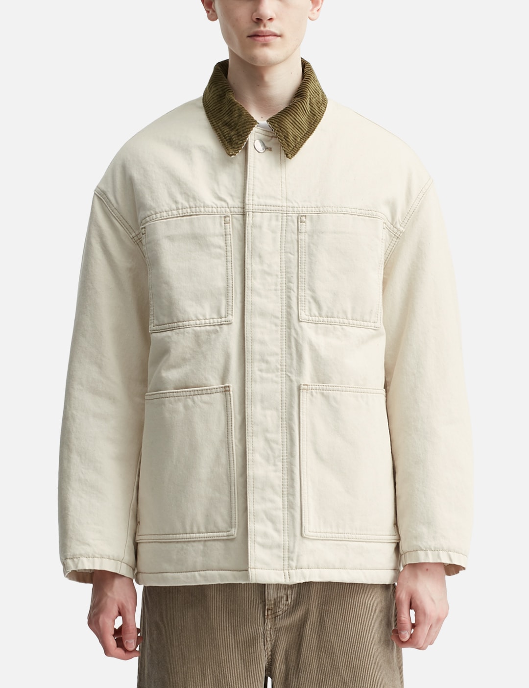 White Cotton Padded Worker Jacket view 18