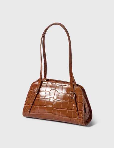 BY FAR - Lora Tan Croco Embossed Leather Shoulder Bag | HBX  