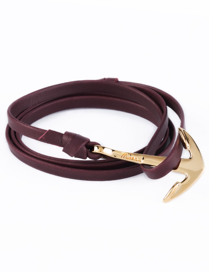 Burgundy Gold Anchor On Leather Bracelet Placeholder Image