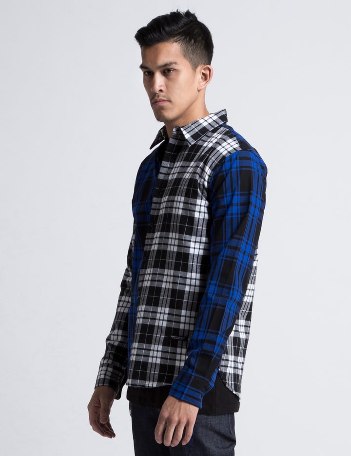 Black/White/Blue Multi-Plaid Strap Flannel Shirt Placeholder Image