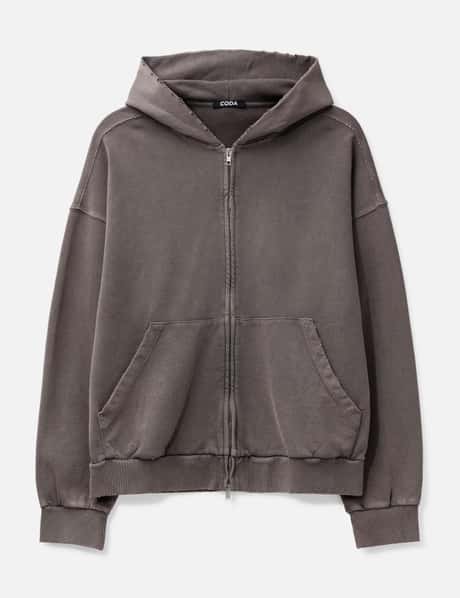 CODA Brown Washed Distressed Zip Up Hoodie