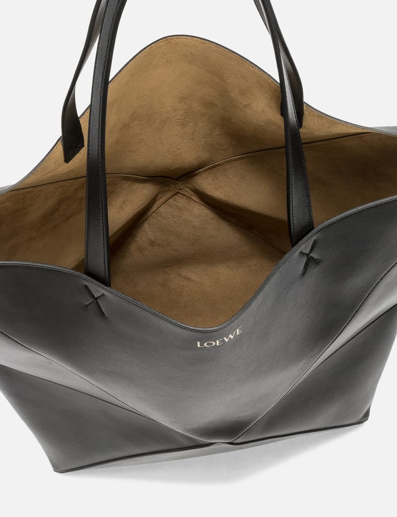 LOEWE Large Puzzle Fold Tote in Shiny Calfskin Black